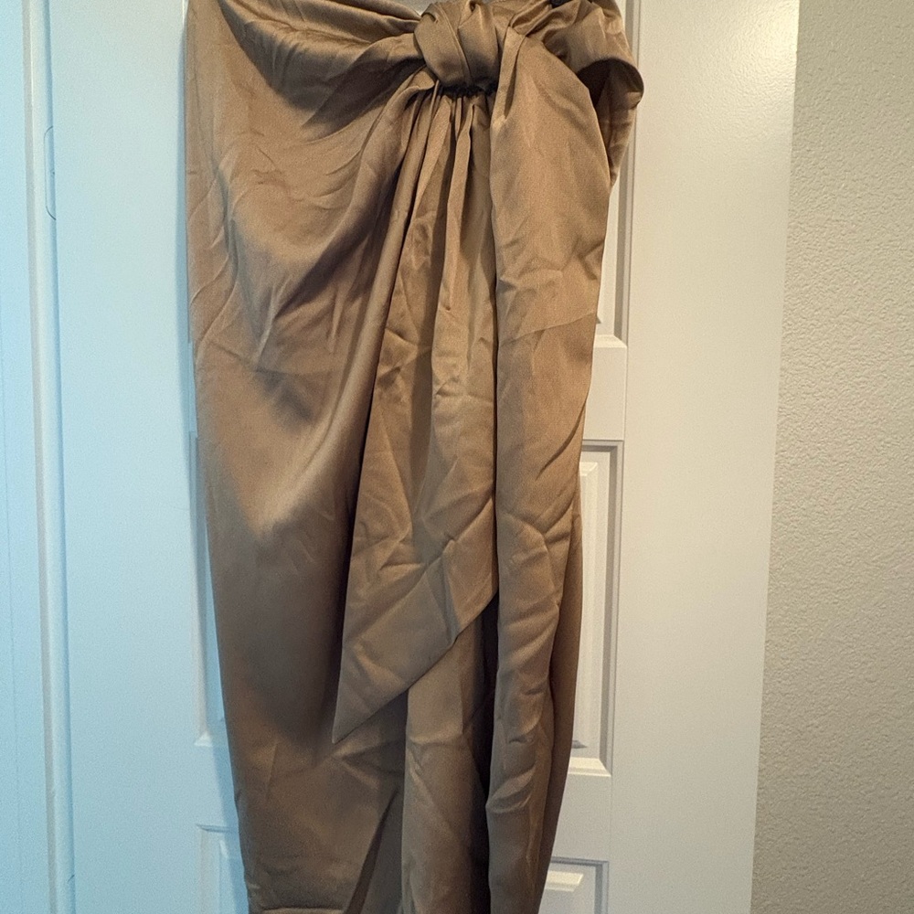 Cider Brown Midi Skirt with Bow Detail